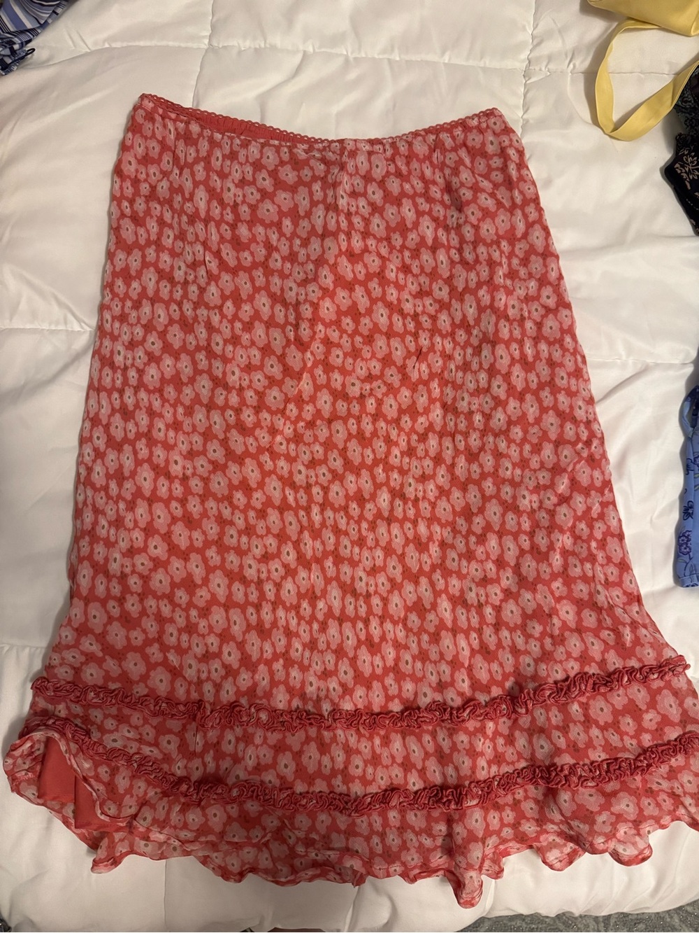 Vintage Coral Floral Tiered Ruffle Skirt - Women